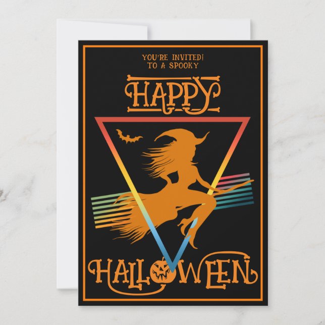 Happy Halloween Witch Costume Party Black Oranges Invitation (Front)