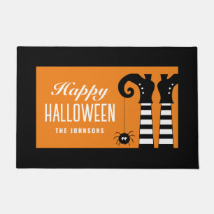 Happy Halloween Witch Feet Orange Doormat