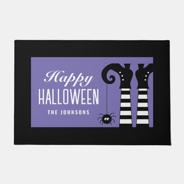 Happy Halloween Witch Feet Purple Doormat (Front)