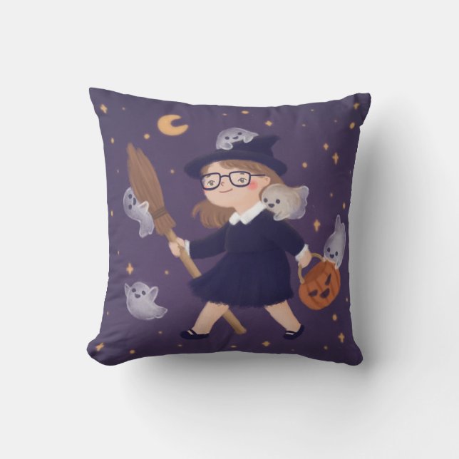 Happy Halloween Witch & Ghosts Cushion (Front)