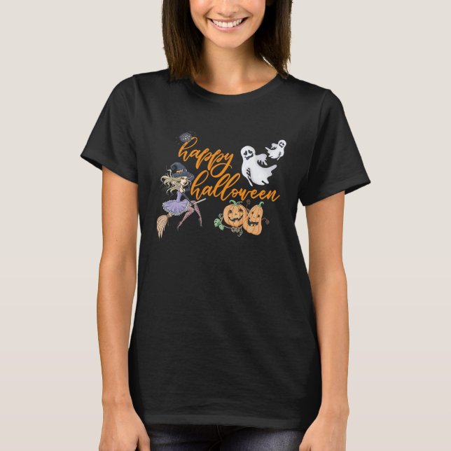 Happy Halloween witch ghosts goblins spiders fall T-Shirt (Front)
