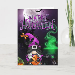 Happy Halloween Witch Gnome Card