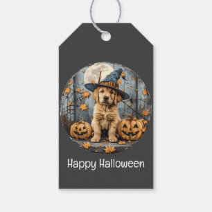 Happy Halloween Witch Golden Retriever Dog Pumpkin Gift Tags