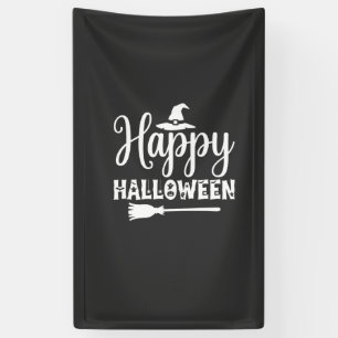 Happy Halloween Witch Hat Broom Design Banner