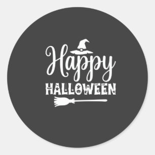 Happy Halloween Witch Hat Broom Design Classic Round Sticker