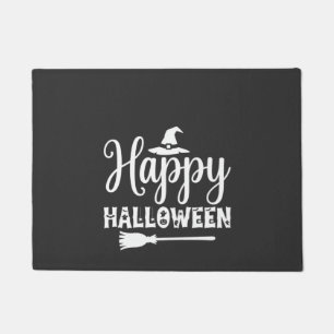 Happy Halloween Witch Hat Broom Design Doormat