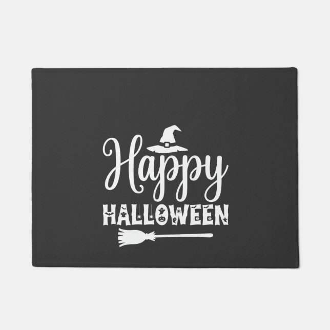 Happy Halloween Witch Hat Broom Design Doormat (Front)