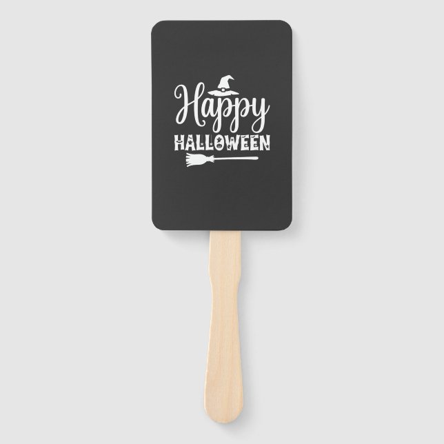 Happy Halloween Witch Hat Broom Design Hand Fan (Front)