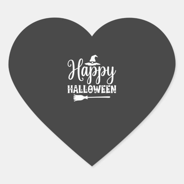 Happy Halloween Witch Hat Broom Design Heart Sticker (Front)