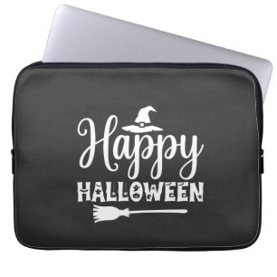 Happy Halloween Witch Hat Broom Design Laptop Sleeve