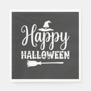 Happy Halloween Witch Hat Broom Design Napkin