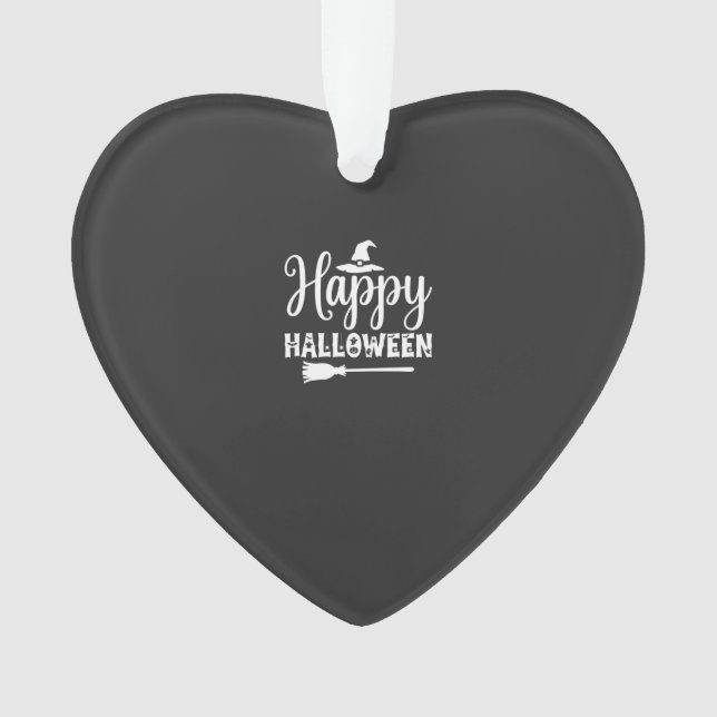 Happy Halloween Witch Hat Broom Design Ornament (Front)