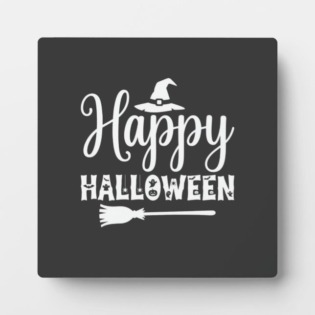 Happy Halloween Witch Hat Broom Design Plaque (Front)