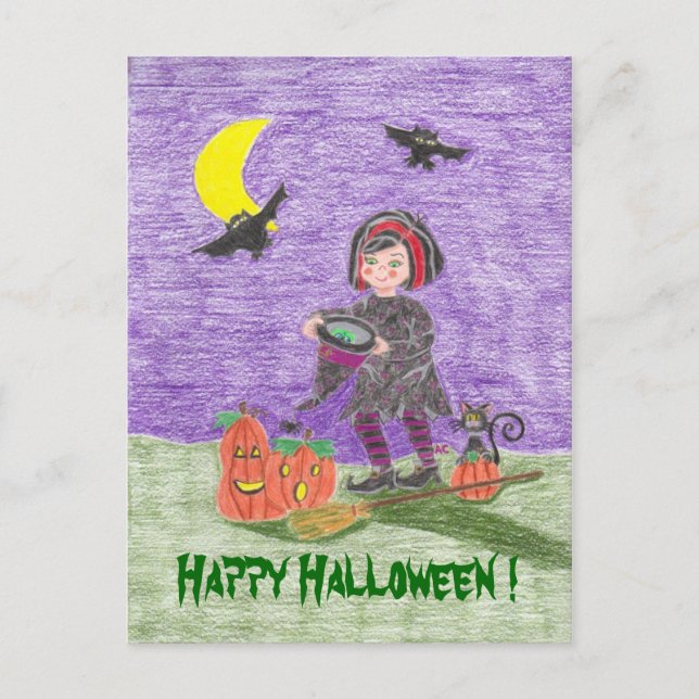Happy Halloween Witch Kid Postcard ! (Front)