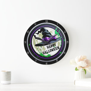 Happy Halloween Witch Large Clock