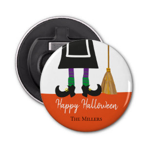 Happy Halloween Witch Legs & Broom Personalised Bottle Opener