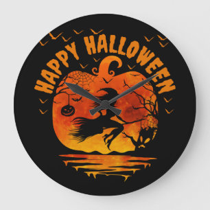 HAPPY HALLOWEEN WITCH MEN WOMEN KIDS COSTUME LARGE CLOCK