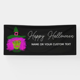 Happy Halloween Witch Modern Script Personalised Banner