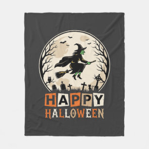 Happy Halloween Witch Moon Cemetery Design_1 Fleece Blanket