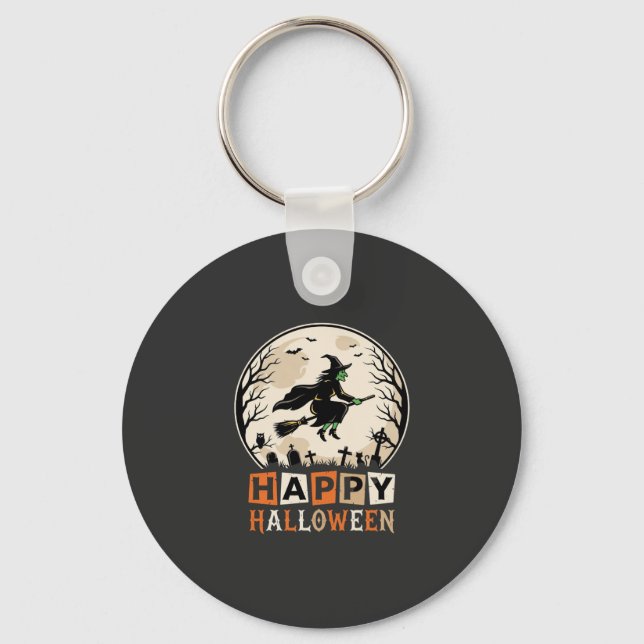 Happy Halloween Witch Moon Cemetery Design_1 Key Ring (Front)