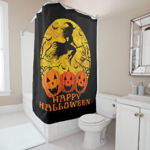Happy Halloween Witch On Broom Shower Curtain