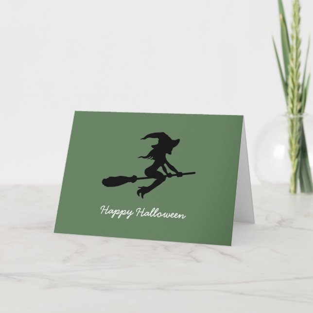 Happy Halloween, Witch On Broomstick Card (Front)