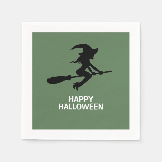Happy Halloween, Witch On Broomstick Napkin (Front)