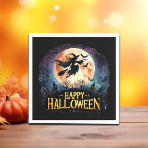 Happy Halloween - Witch on flying Broom  Napkin