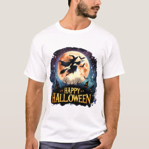 Happy Halloween - Witch on flying Broom  T-Shirt
