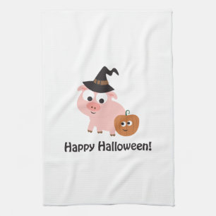 Happy Halloween! Witch Pig Tea Towel