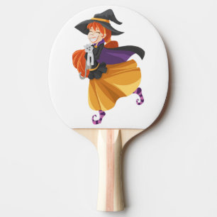 "HAPPY HALLOWEEN" WITCH PING PONG PADDLE