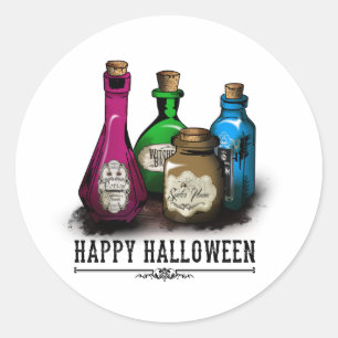 Happy Halloween! Witch Potion Bottles Classic Round Sticker