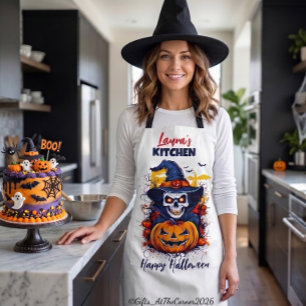 Happy Halloween Witch Pumpkin Bats Apron