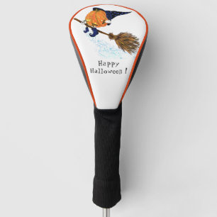 Happy Halloween Witch Pumpkin Flying Broom - Fun Golf Head Cover