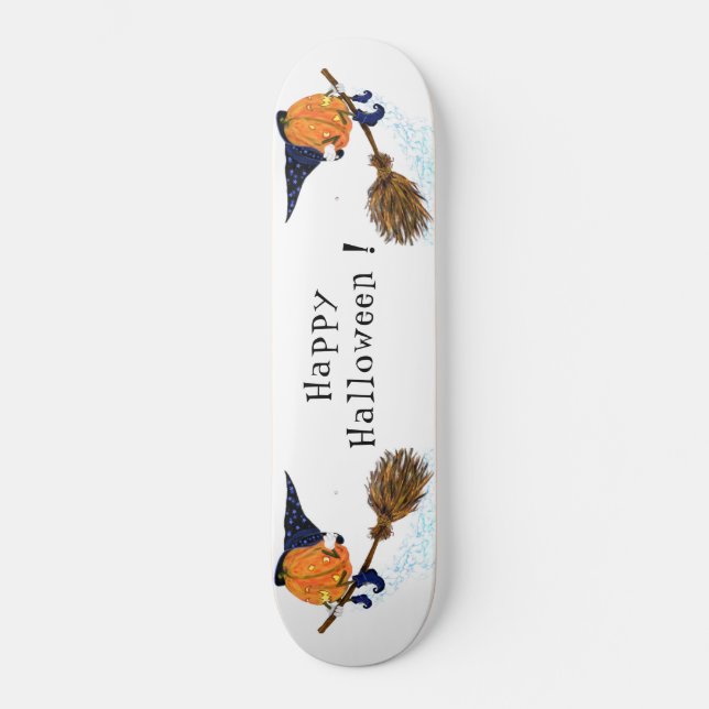 Happy Halloween Witch Pumpkin Flying Broom - Fun Skateboard (Front)