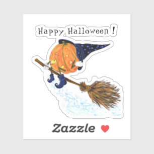 Happy Halloween Witch Pumpkin Flying Broom - Funny