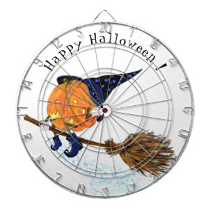 Happy Halloween Witch Pumpkin Flying Broom - Funny Dartboard
