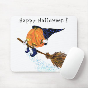 Happy Halloween Witch Pumpkin Flying Broom - Funny Mouse Pad