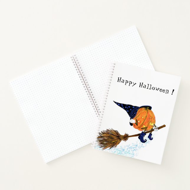 Happy Halloween Witch Pumpkin Flying Broom - Funny Notebook (Inside)