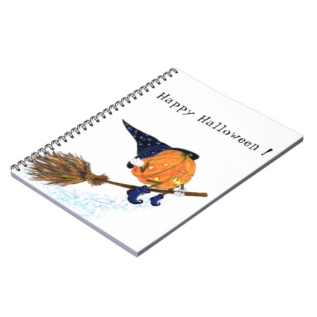 Happy Halloween Witch Pumpkin Flying Broom - Funny Notebook (Left Side)