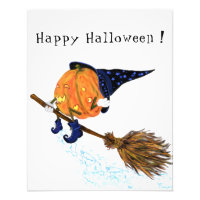 Happy Halloween Witch Pumpkin Flying Broom - Funny