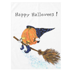 Happy Halloween Witch Pumpkin Flying Broom Funny Tablecloth