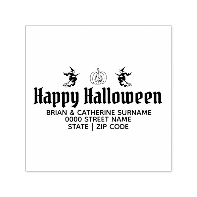 Happy halloween witch pumpkin return address self-inking stamp (Design)