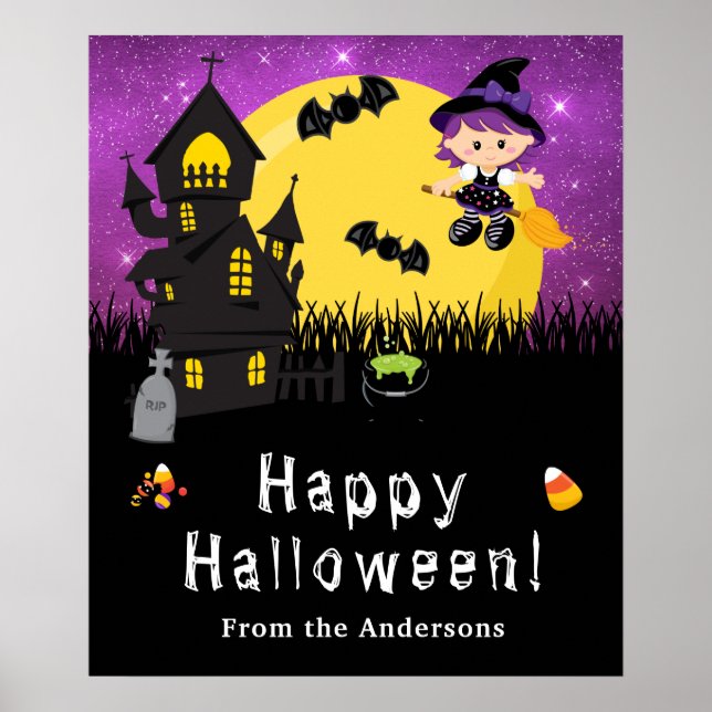 Happy Halloween Witch Purple Party Sign (Front)