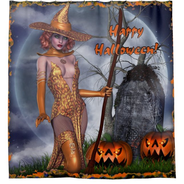 Happy Halloween Witch Shower Curtain (Front)