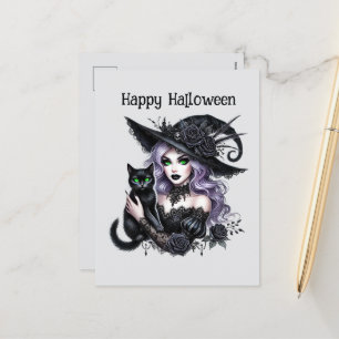 Happy Halloween witch spell books Holiday Postcard