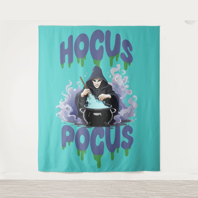 Happy Halloween Witch Stirring Their Potion Pot Tapestry (Front)
