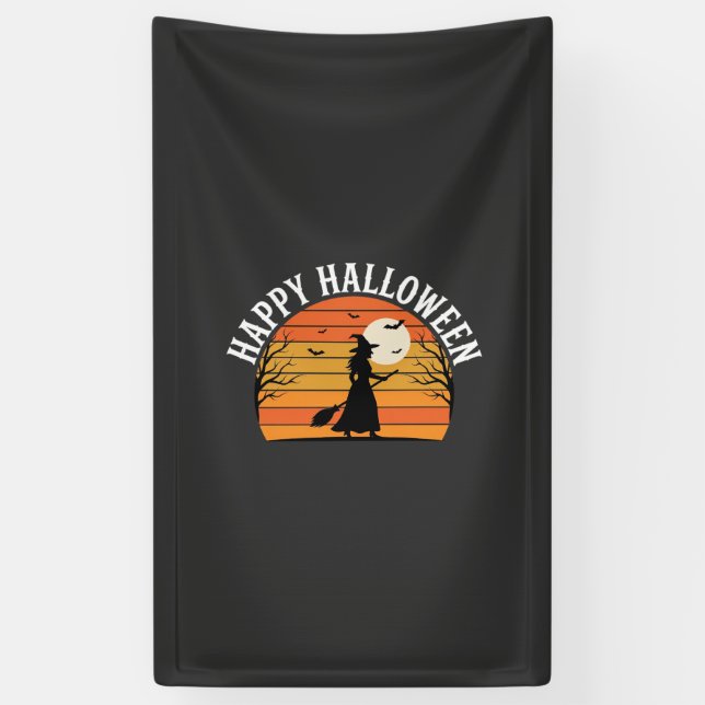 Happy Halloween Witch Sunset Design_1 Banner (Vertical)