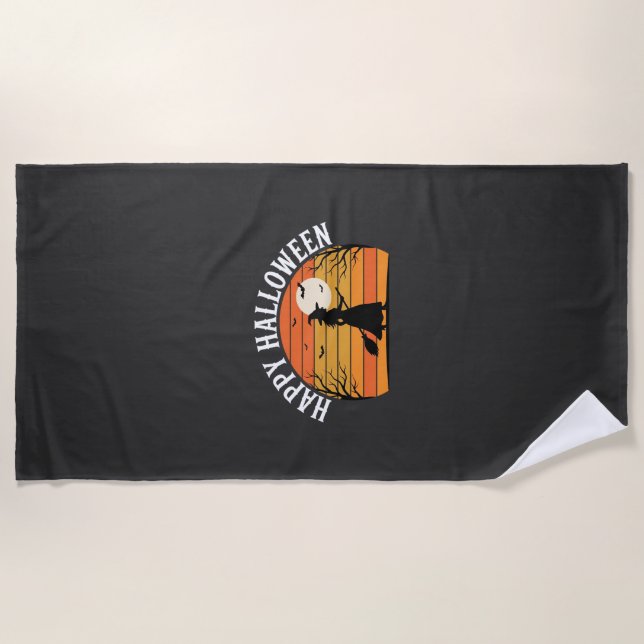 Happy Halloween Witch Sunset Design_1 Beach Towel (Front)