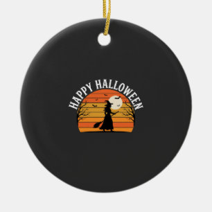 Happy Halloween Witch Sunset Design_1 Ceramic Tree Decoration